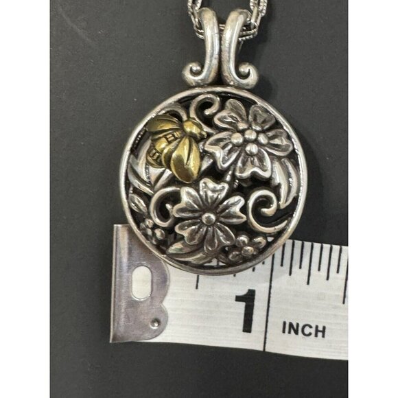 Brighton Floral Trellis Bee Flower Long Necklace 17” Silver Tone Statement Chain - Picture 10 of 12